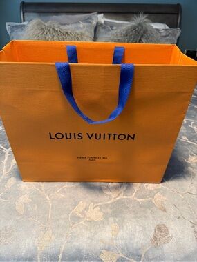Louis Vuitton Orange Empty Gift Bag with Blue Ribbon Handles